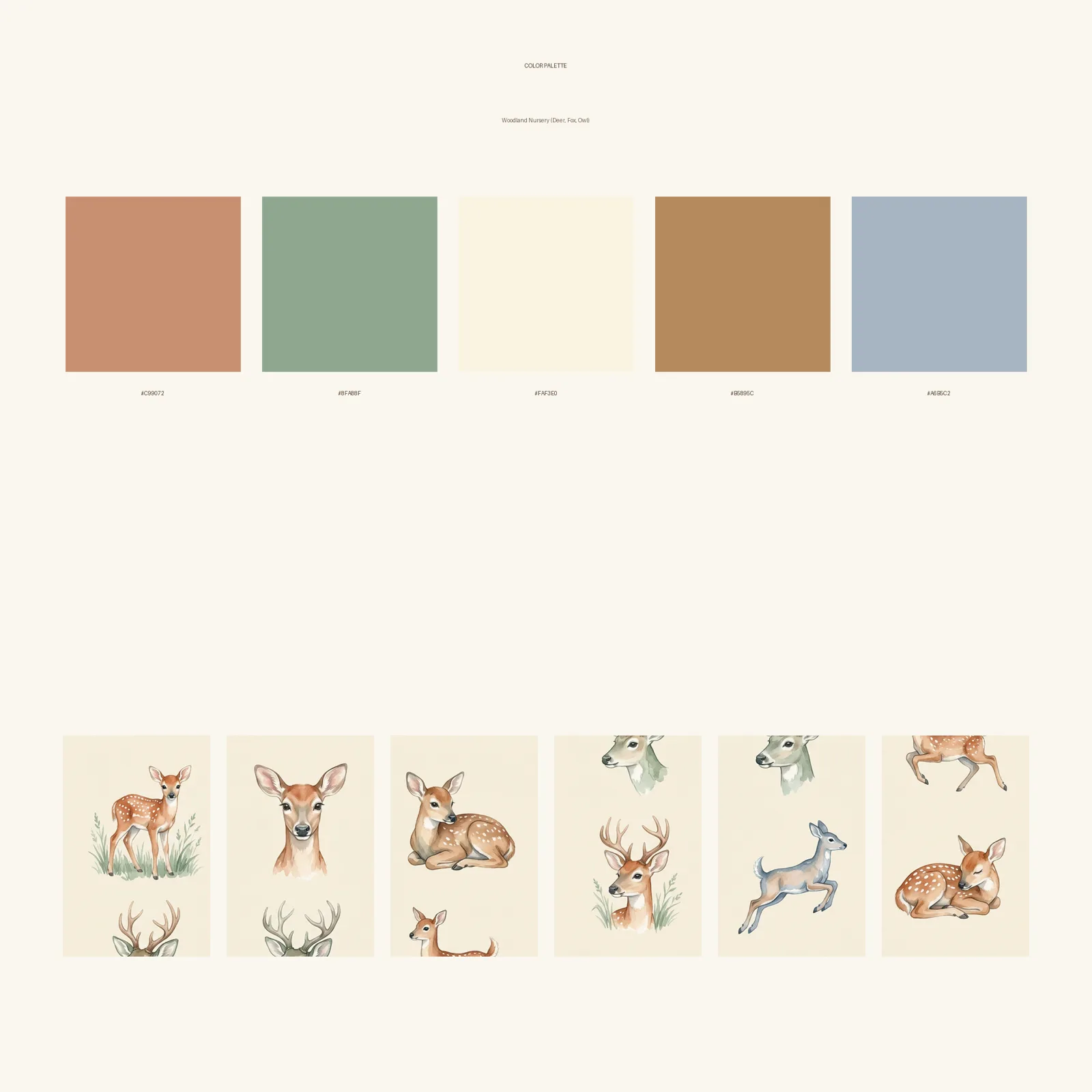 Watercolor Woodland Nursery (Deer, Fox, Owl) Clipart, 30 PNG, Transparent Background, Commercial Use, Digital Download