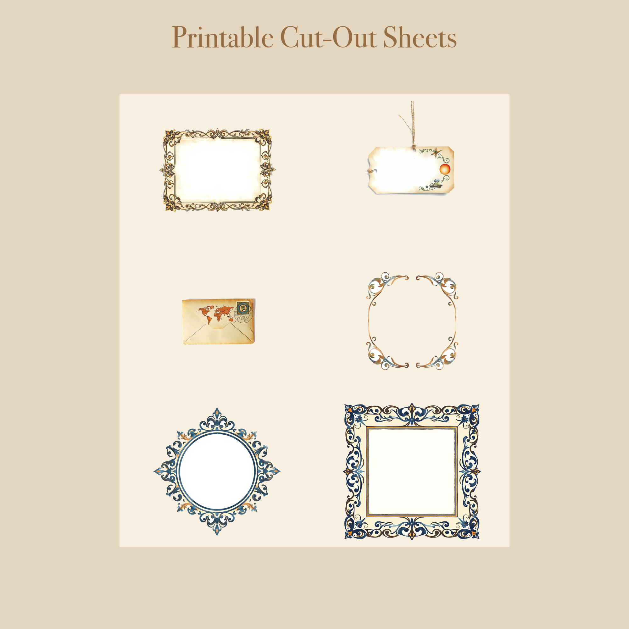 Old World Cartography Junk Journal Kit | Map & Compass Ephemera Papers | Printable Cut-Outs | Digital Download