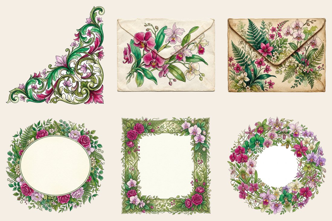 Orchid Hothouse Junk Journal Kit | Exotic Bloom Ephemera & Botanical Prints | Digital Download