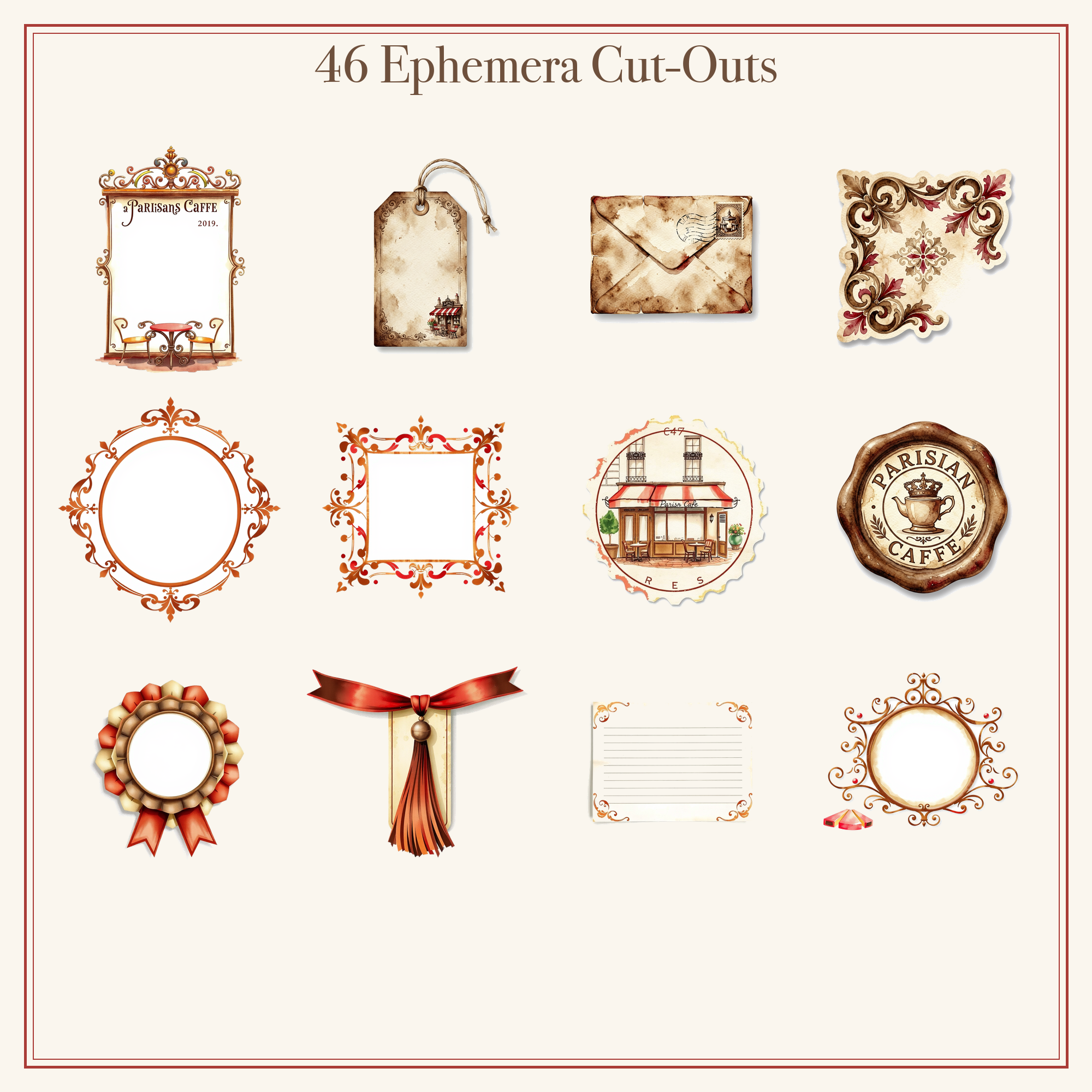 Parisian Cafe Junk Journal Kit | French Coffee & Croissant Ephemera Papers | Printable Cut-Outs | Digital Download