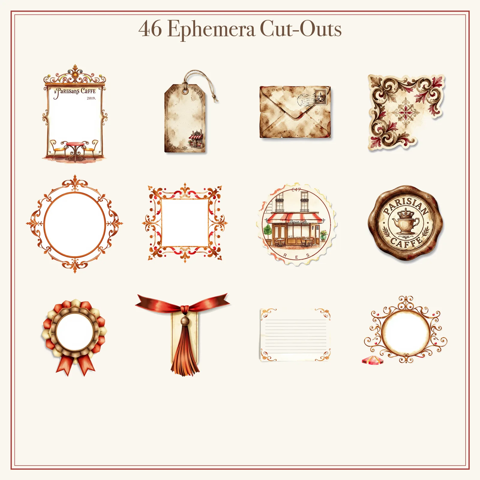 Parisian Cafe Junk Journal Kit | French Coffee & Croissant Ephemera Papers | Printable Cut-Outs | Digital Download
