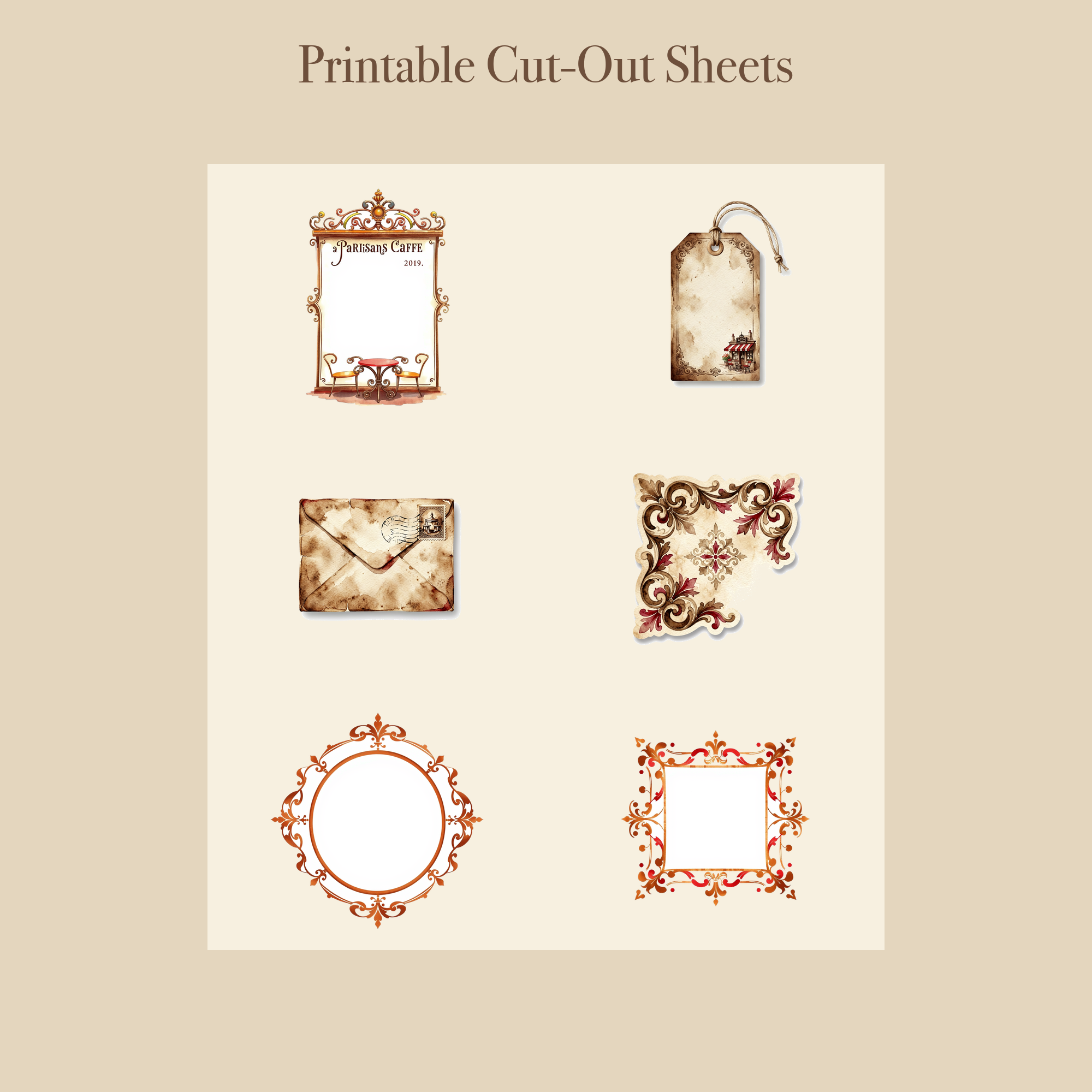 Parisian Cafe Junk Journal Kit | French Coffee & Croissant Ephemera Papers | Printable Cut-Outs | Digital Download