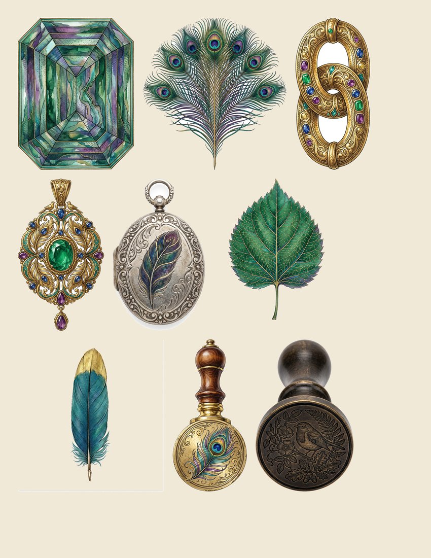 Peacock Pavilion Junk Journal Kit | Ornate Feather Ephemera + Printable Pages | Jewel Tones | Digital Download