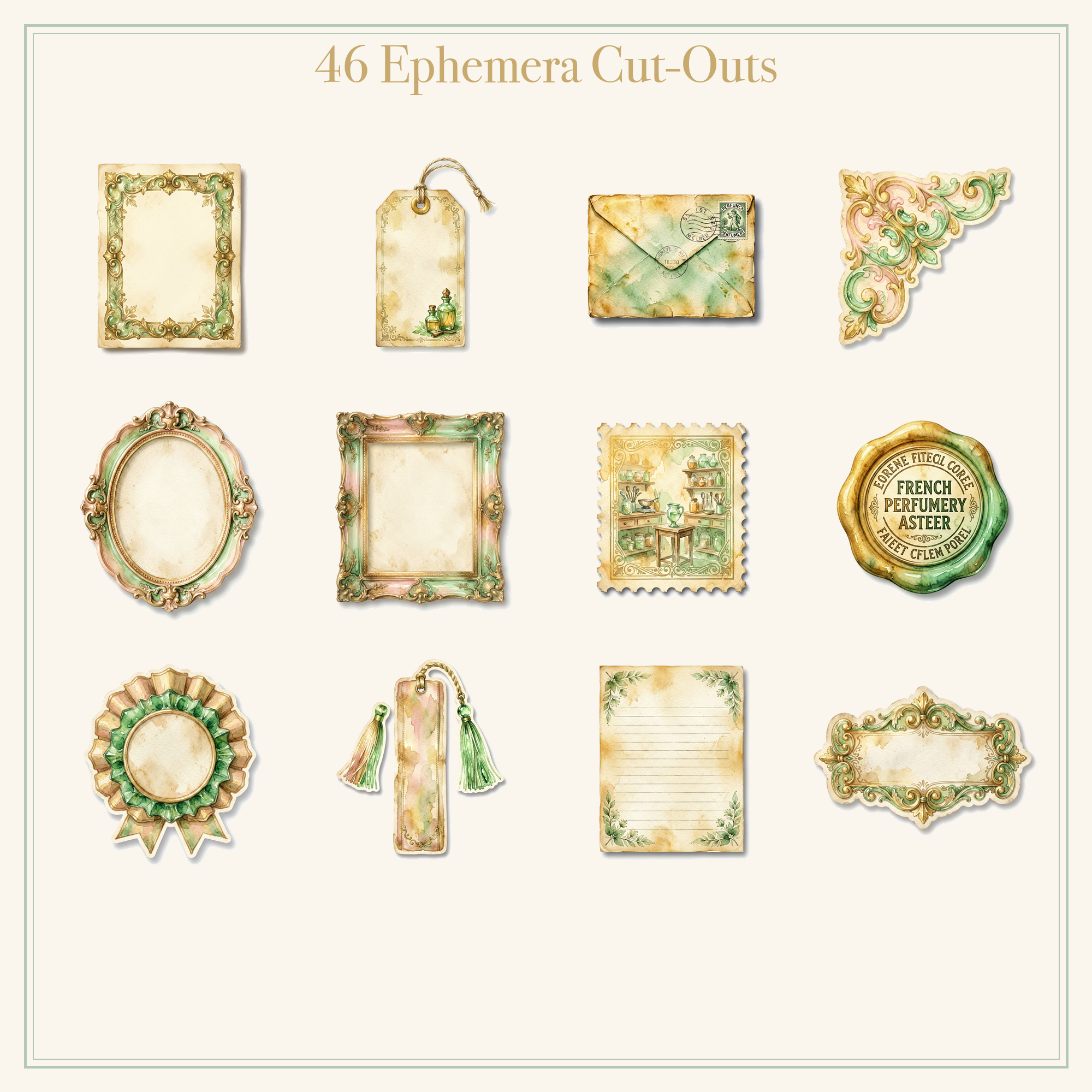 Perfumery Atelier Junk Journal Kit | French Perfume Bottle Ephemera Papers | Printable Cut-Outs | Digital Download