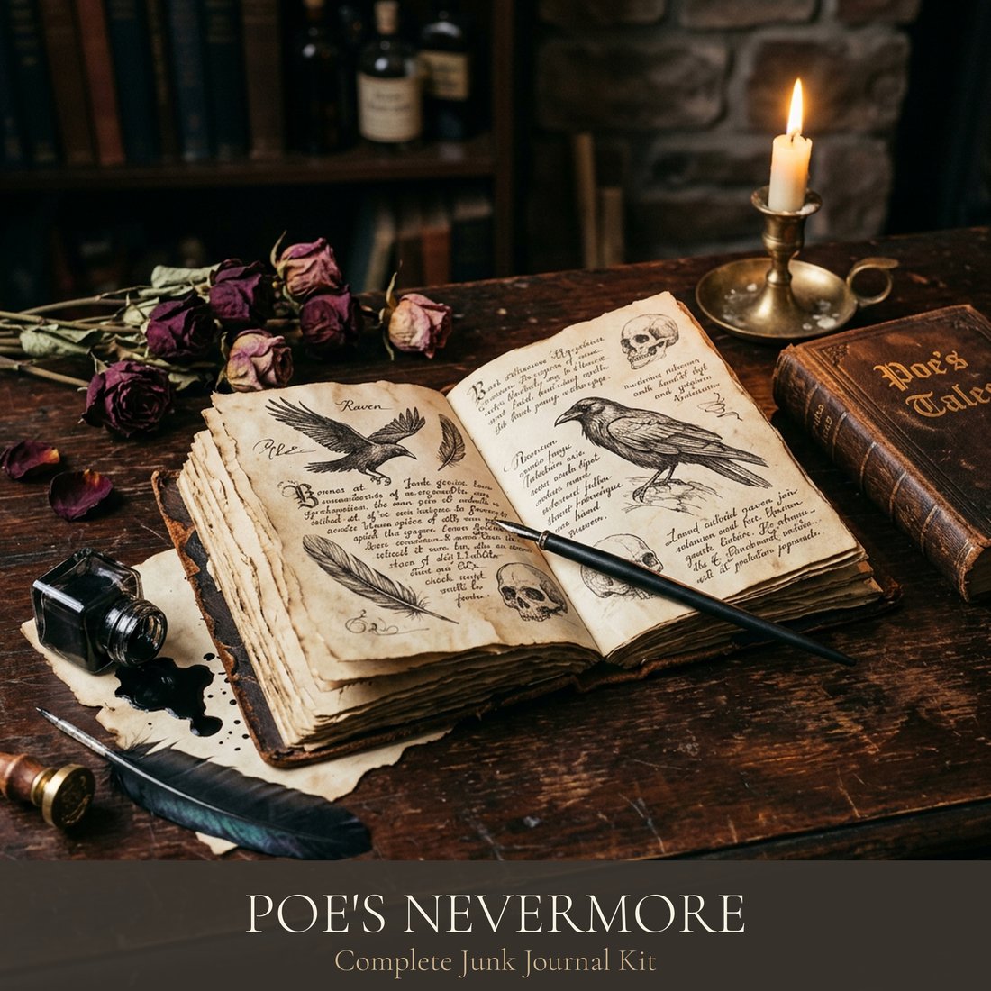 Kit de Junk Journal Nevermore de Poe | Descarga Digital