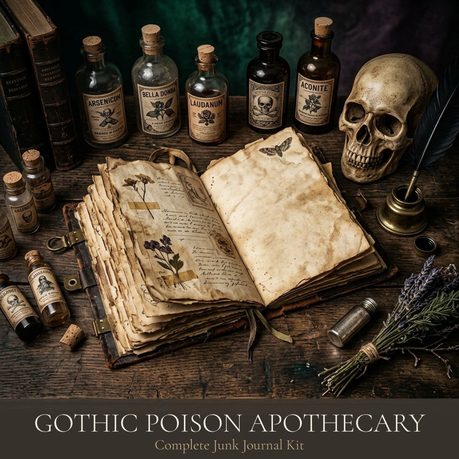 Gotische Gift-Apotheke Junk Journal Kit | Vintage-Etiketten & Elixiere | Digitaler Download