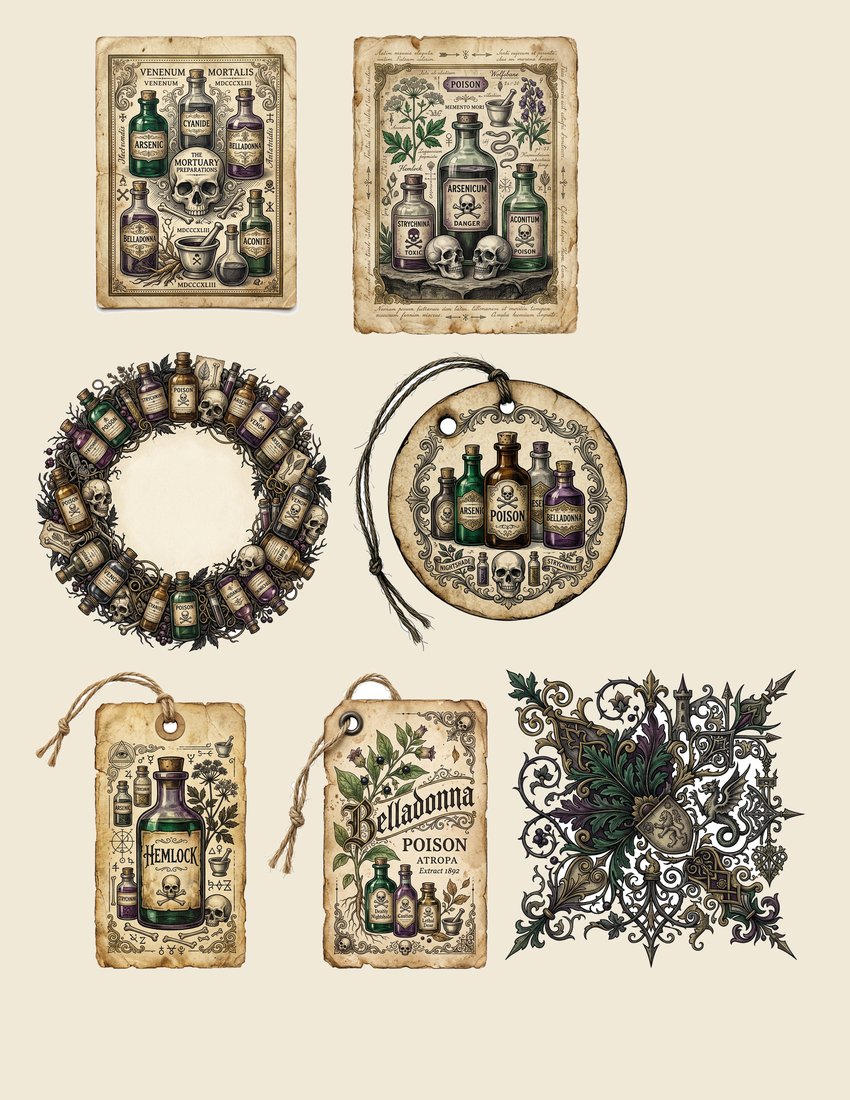 Gothic Poison Apothecary Junk Journal Kit | Vintage Labels & Elixirs | Digital Download