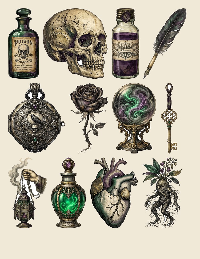 Gothic Poison Apothecary Junk Journal Kit | Vintage Labels & Elixirs | Digital Download