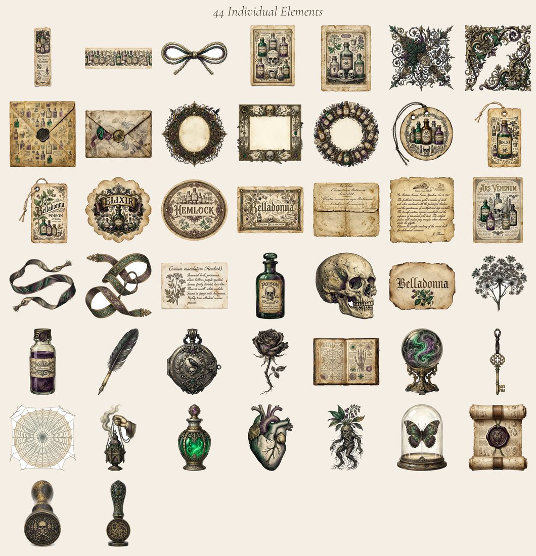Gothic Poison Apothecary Junk Journal Kit | Vintage Labels & Elixirs | Digital Download