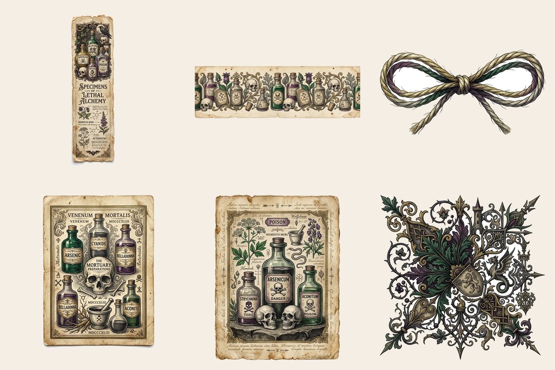 Gothic Poison Apothecary Junk Journal Kit | Vintage Labels & Elixirs | Digital Download