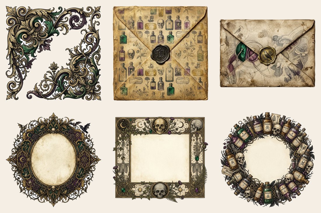 Gothic Poison Apothecary Junk Journal Kit | Vintage Labels & Elixirs | Digital Download