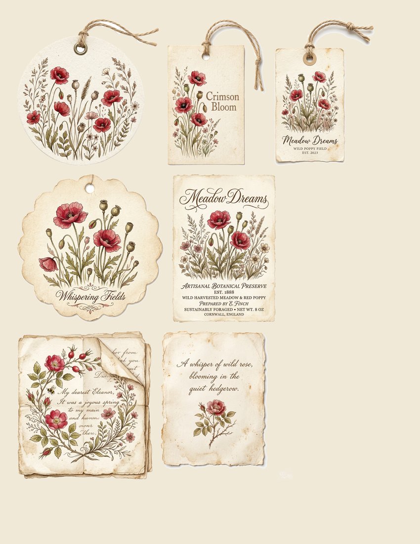 Poppy Field Dreams Junk Journal Kit | Vintage Botanical Ephemera | Digital Download