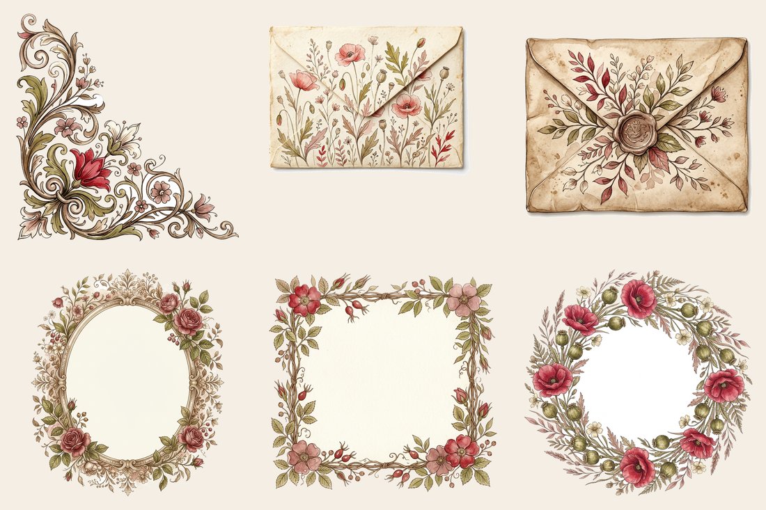 Poppy Field Dreams Junk Journal Kit | Vintage Botanical Ephemera | Digital Download