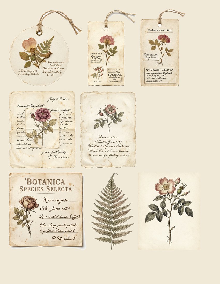 Pressed Herbarium Junk Journal Kit | Vintage Botanical Ephemera & Naturalist Labels | Digital Download