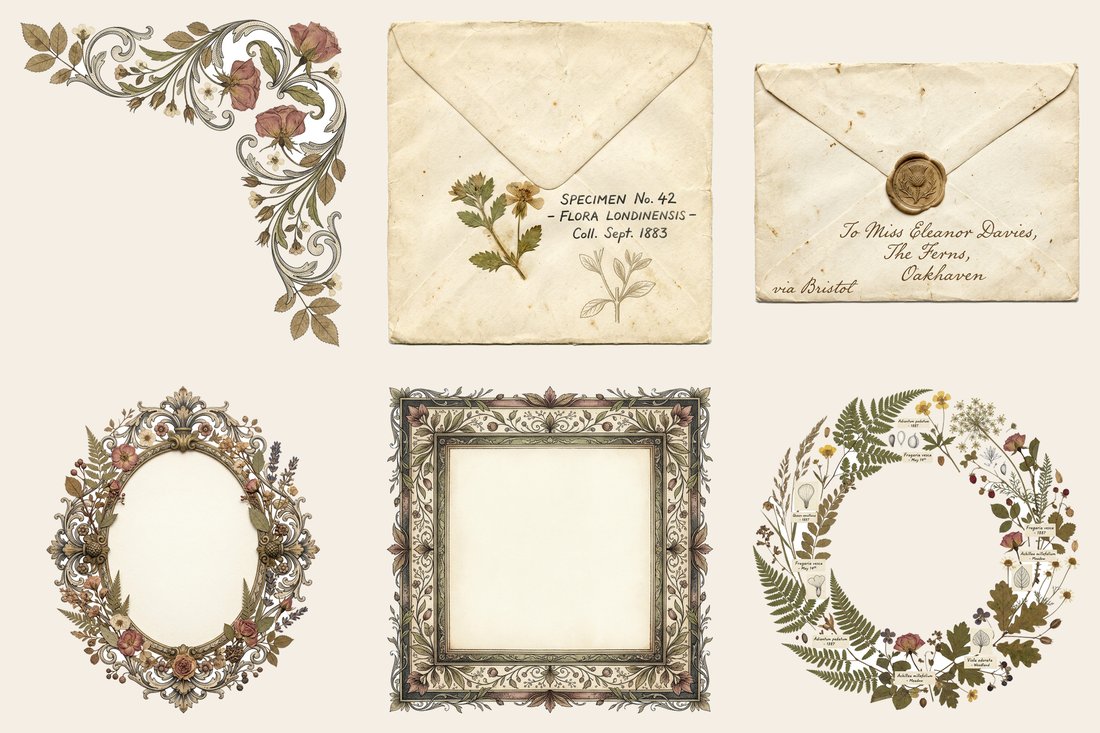 Pressed Herbarium Junk Journal Kit | Vintage Botanical Ephemera & Naturalist Labels | Digital Download