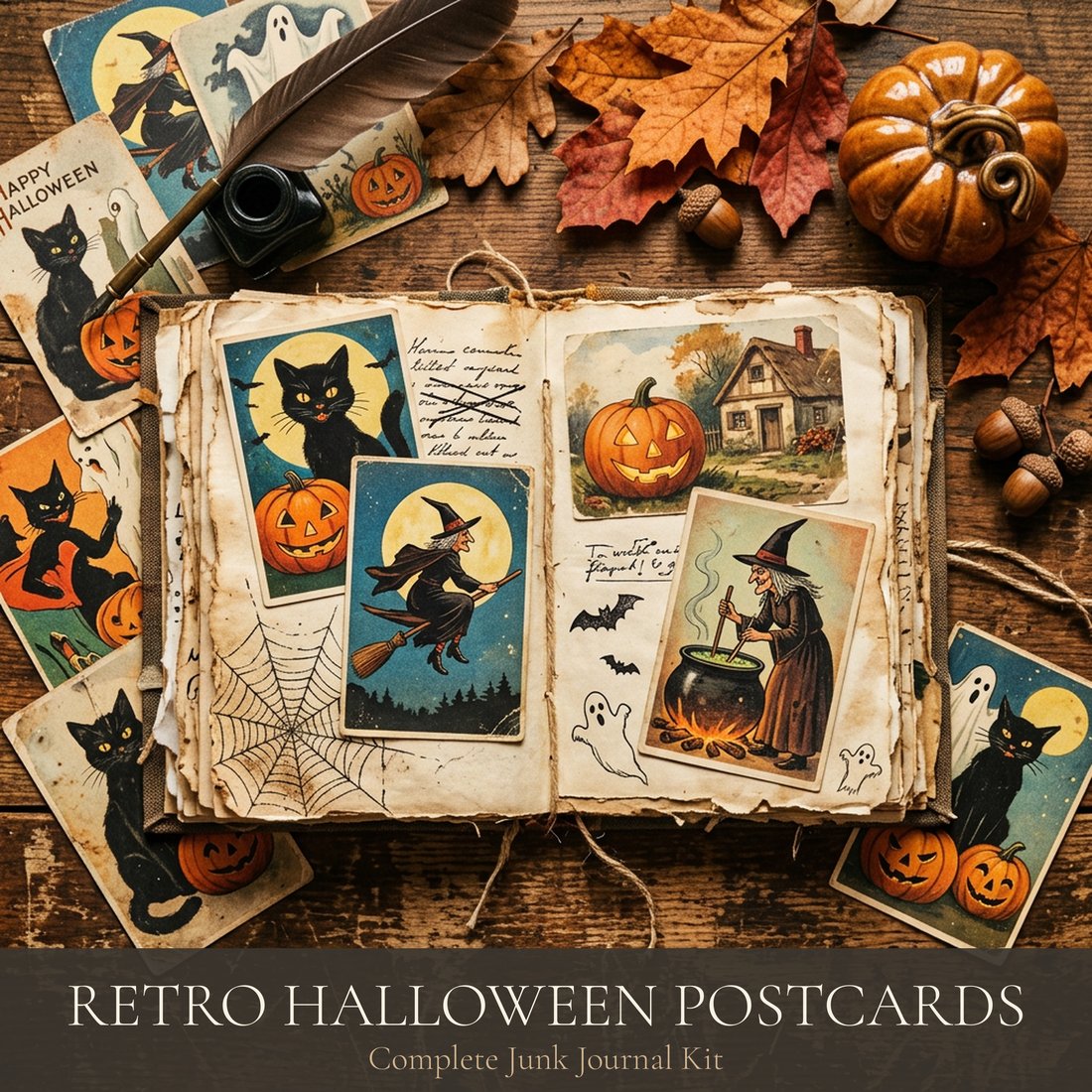 Retro Halloween Postcards Junk Journal Kit | Digital Download