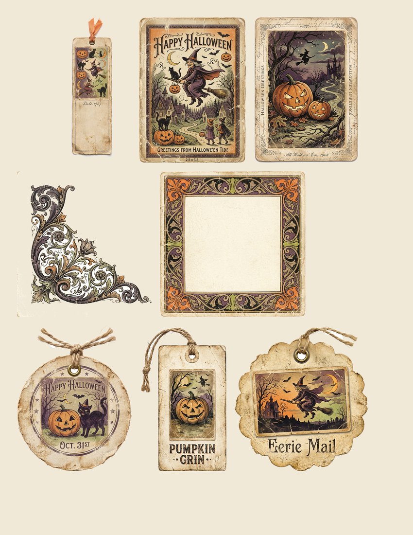 Retro Halloween Postcards Junk Journal Kit | Digital Download