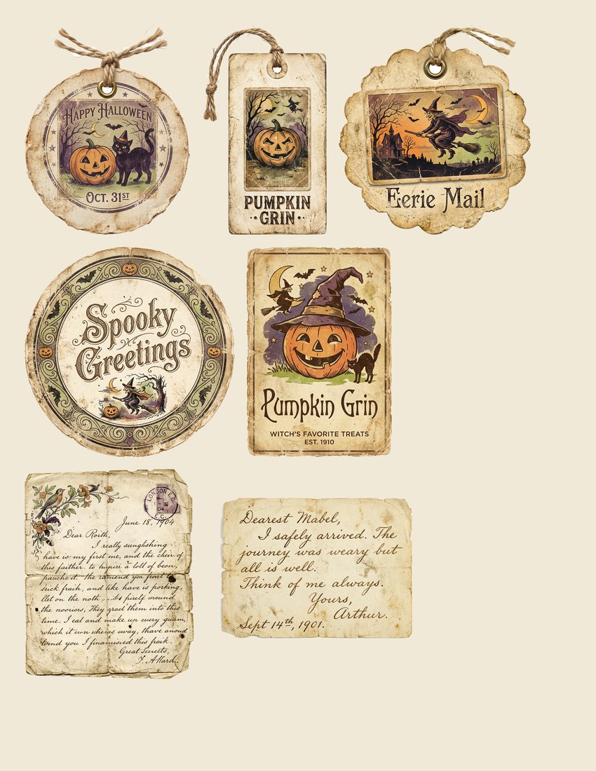Retro Halloween Postcards Junk Journal Kit | Digital Download