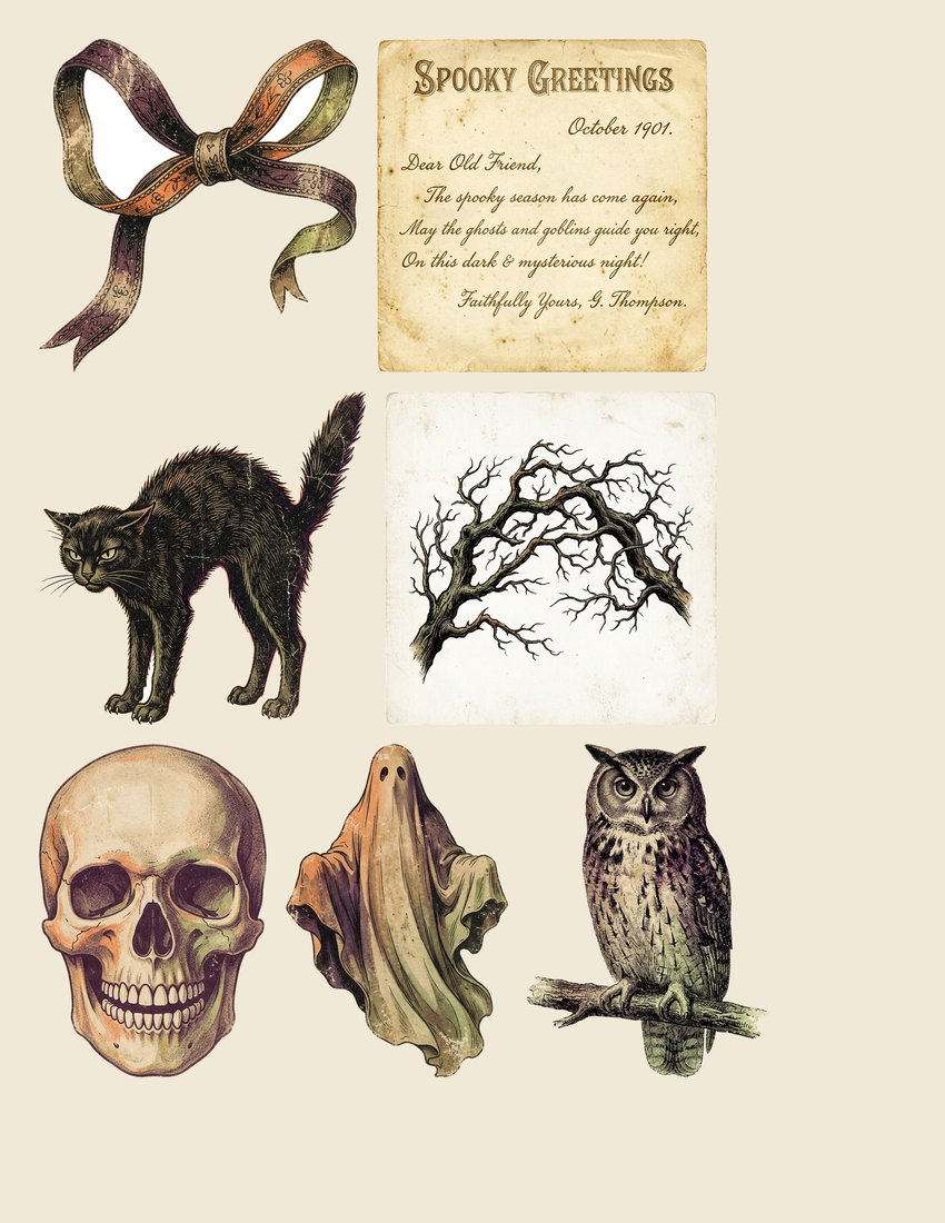 Retro Halloween Postcards Junk Journal Kit | Digital Download