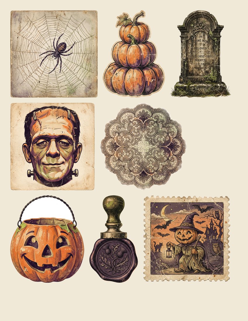 Retro Halloween Postcards Junk Journal Kit | Digital Download