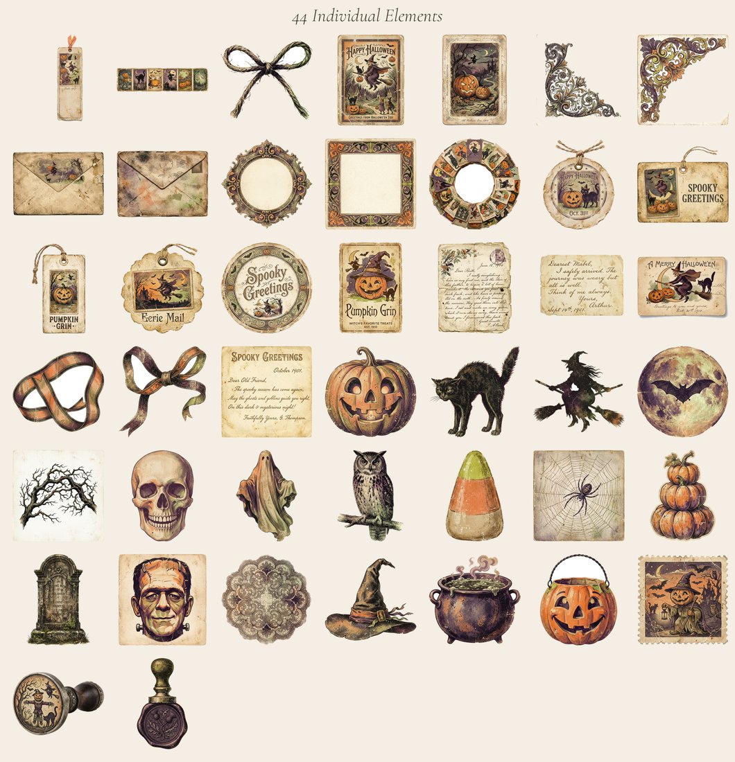 Retro Halloween Postcards Junk Journal Kit | Digital Download