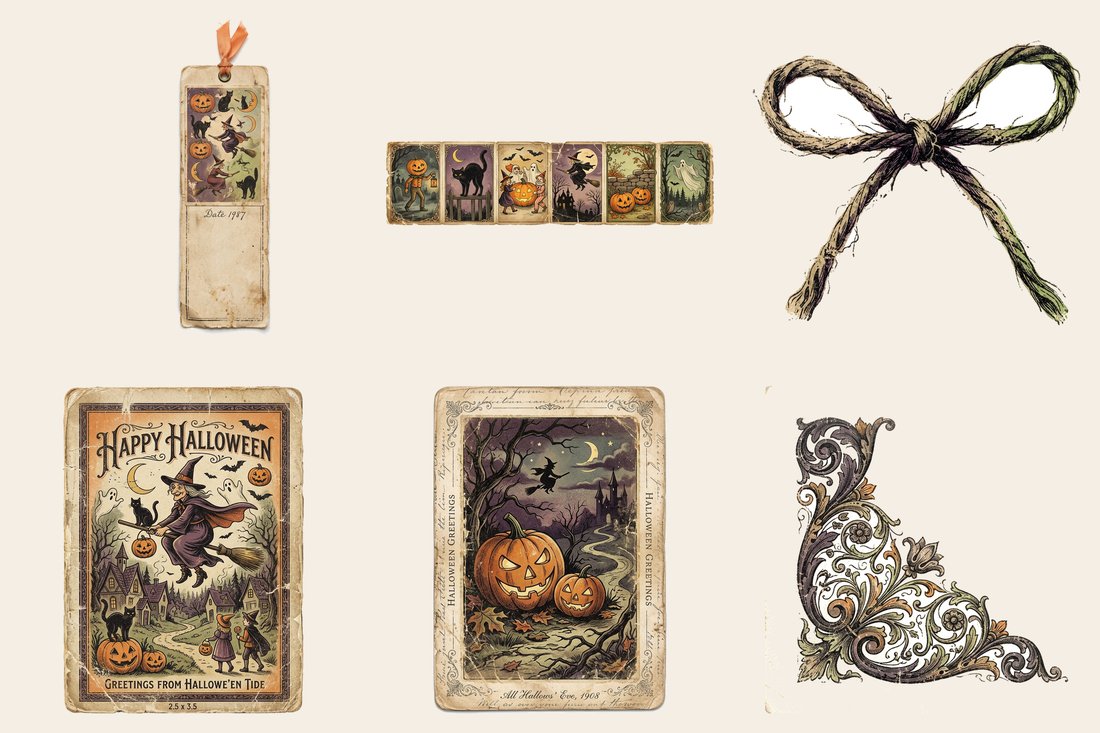 Retro Halloween Postcards Junk Journal Kit | Digital Download