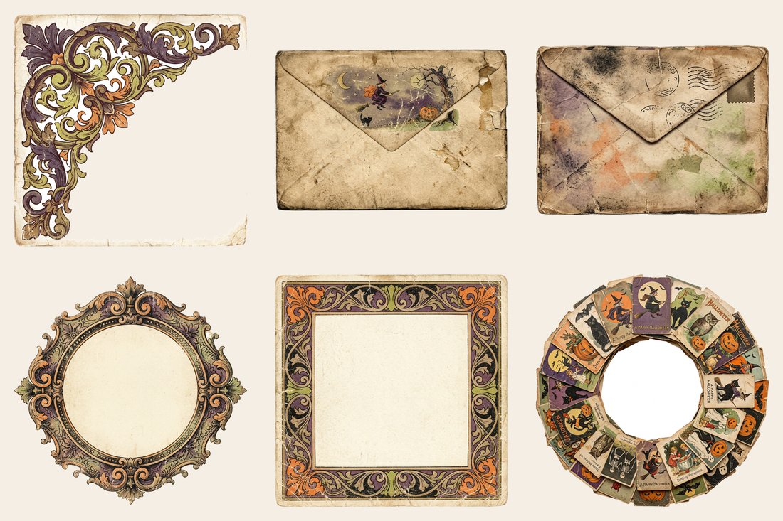 Retro Halloween Postcards Junk Journal Kit | Digital Download