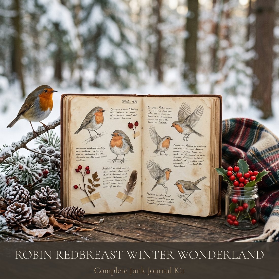 Robin Redbreast Winter Wonderland Junk Journal Kit | Digital Download
