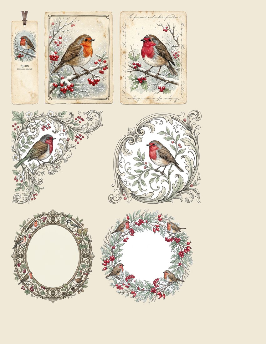 Robin Redbreast Winter Wonderland Junk Journal Kit | Digital Download