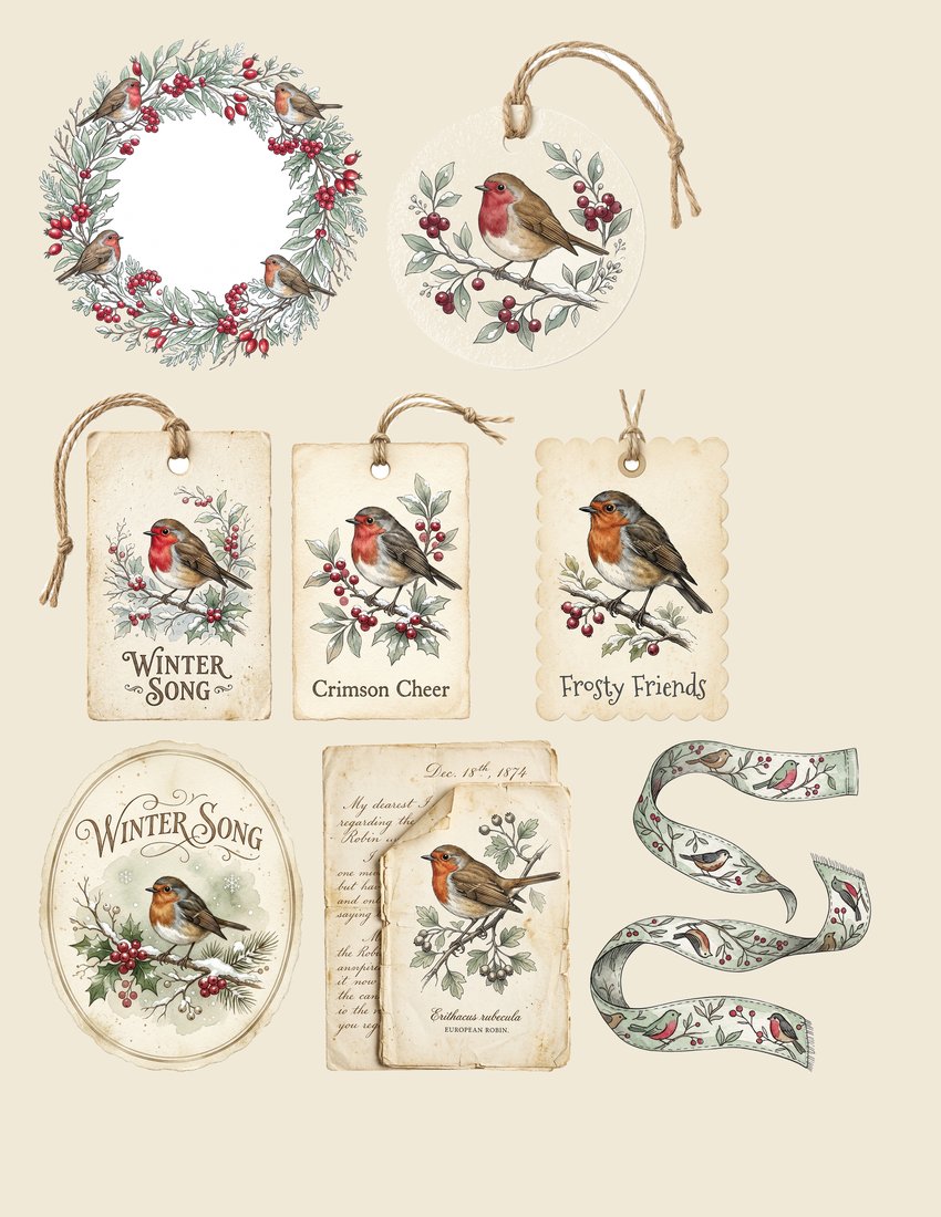 Robin Redbreast Winter Wonderland Junk Journal Kit | Digital Download