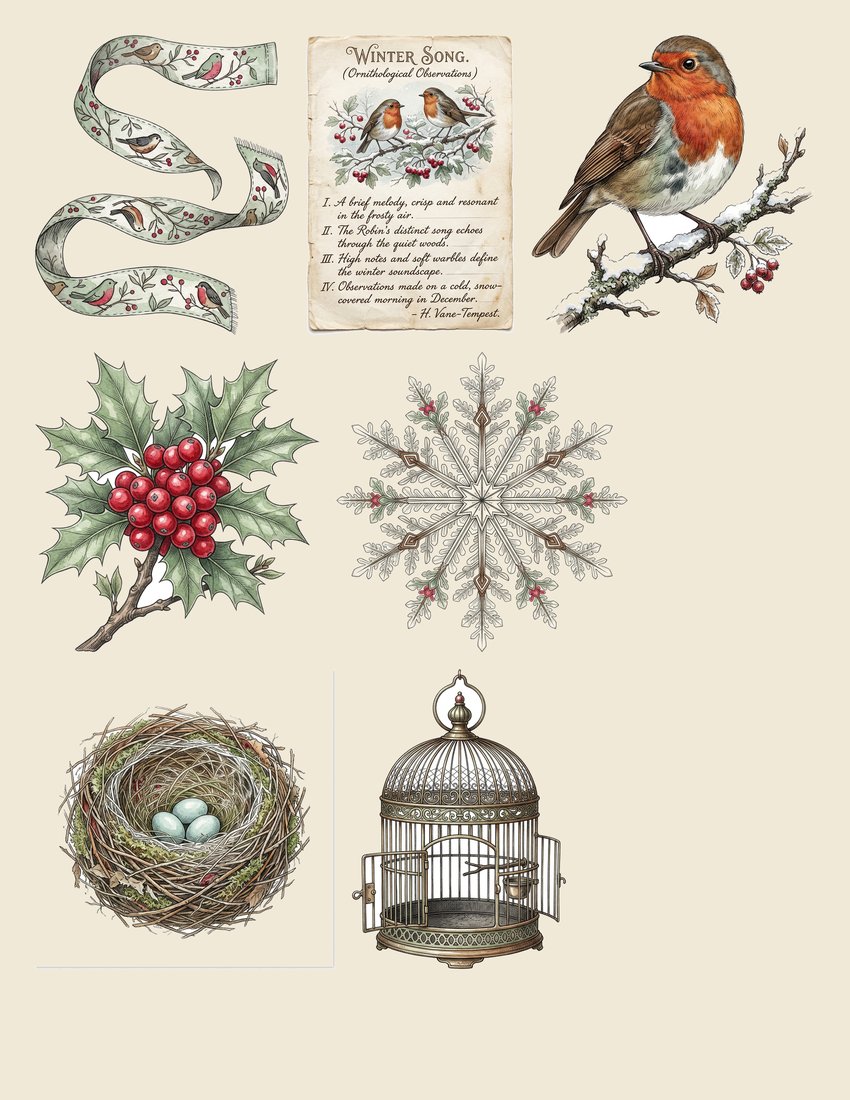 Robin Redbreast Winter Wonderland Junk Journal Kit | Digital Download