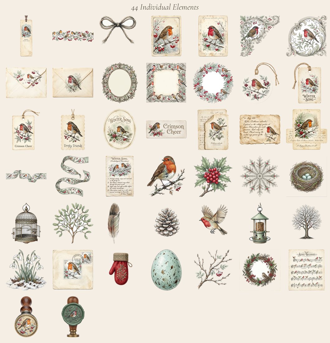 Robin Redbreast Winter Wonderland Junk Journal Kit | Digital Download