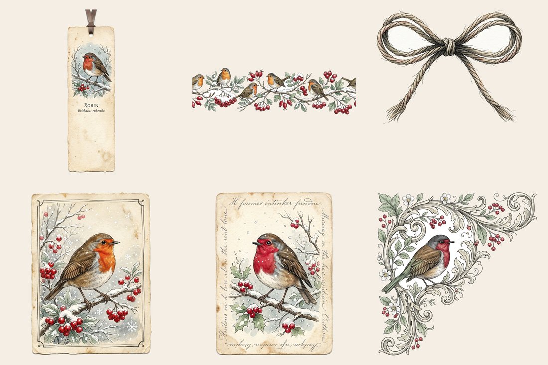 Robin Redbreast Winter Wonderland Junk Journal Kit | Digital Download
