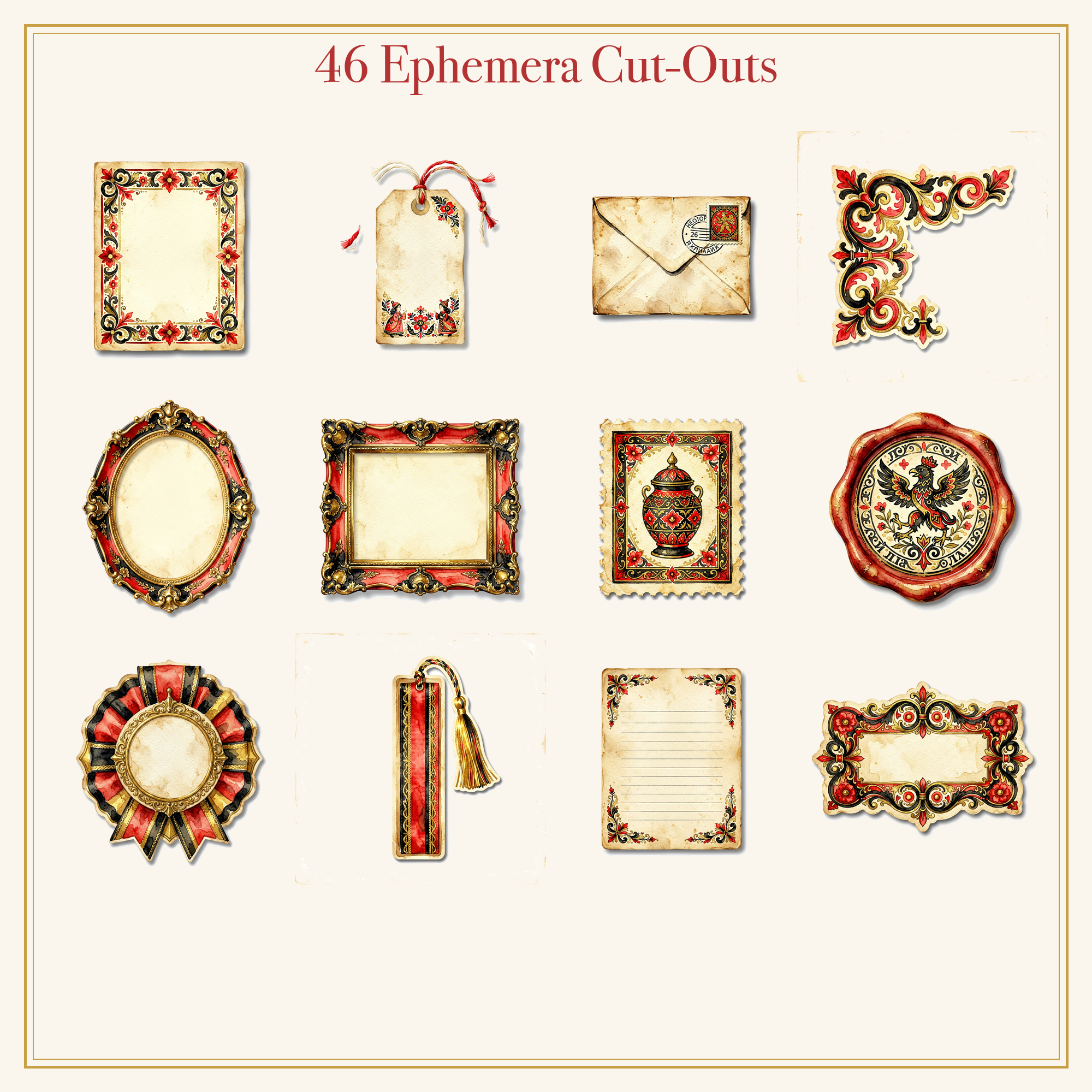 Russian Folk Art Junk Journal Kit | Matryoshka & Khokhloma Ephemera Papers | Printable Cut-Outs | Digital Download