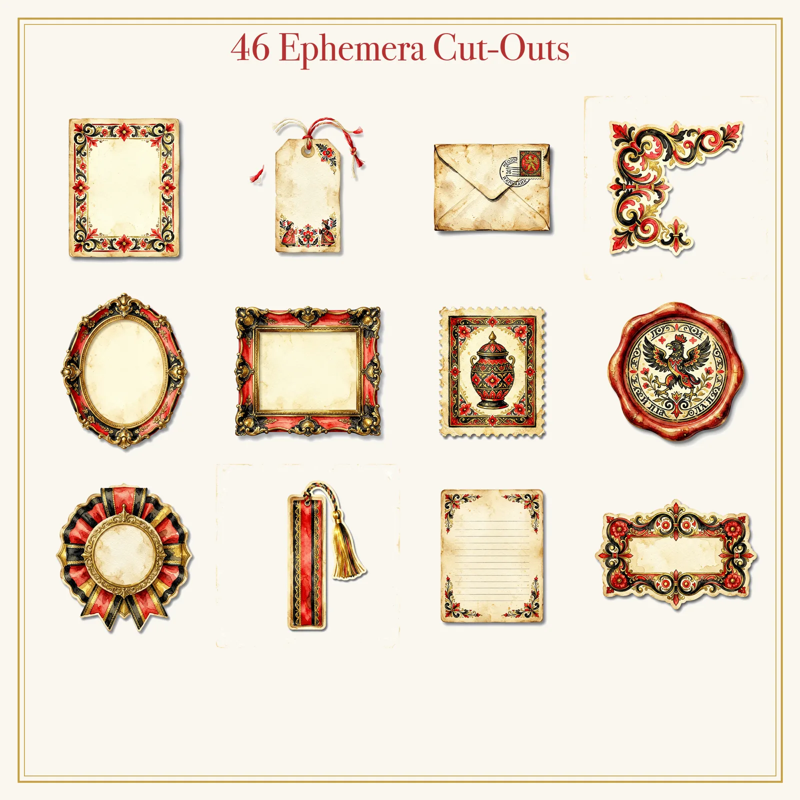 Russian Folk Art Junk Journal Kit | Matryoshka & Khokhloma Ephemera Papers | Printable Cut-Outs | Digital Download