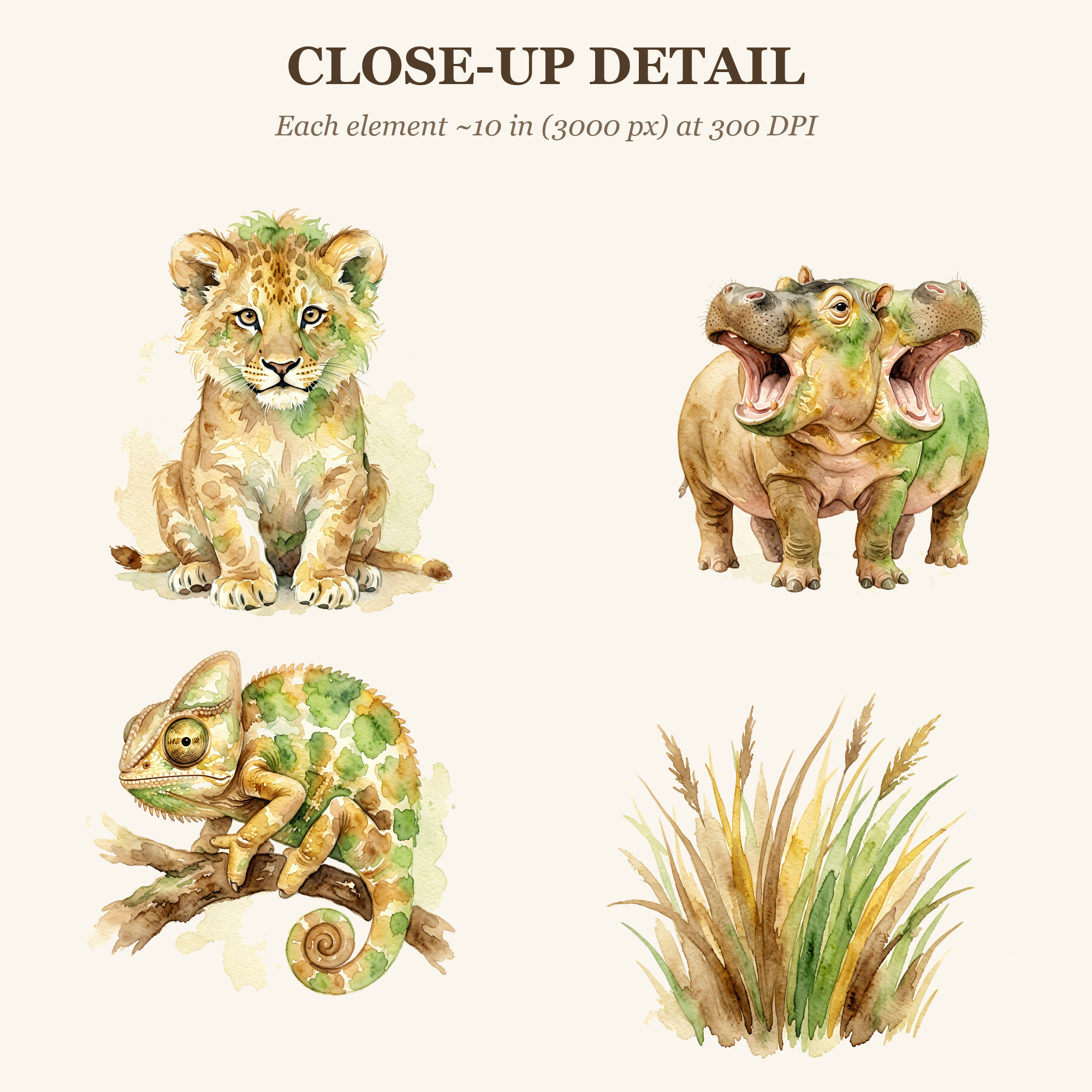 Watercolor Safari Baby Animals Clipart, 30 PNG, Transparent Background, Commercial Use, Digital Download