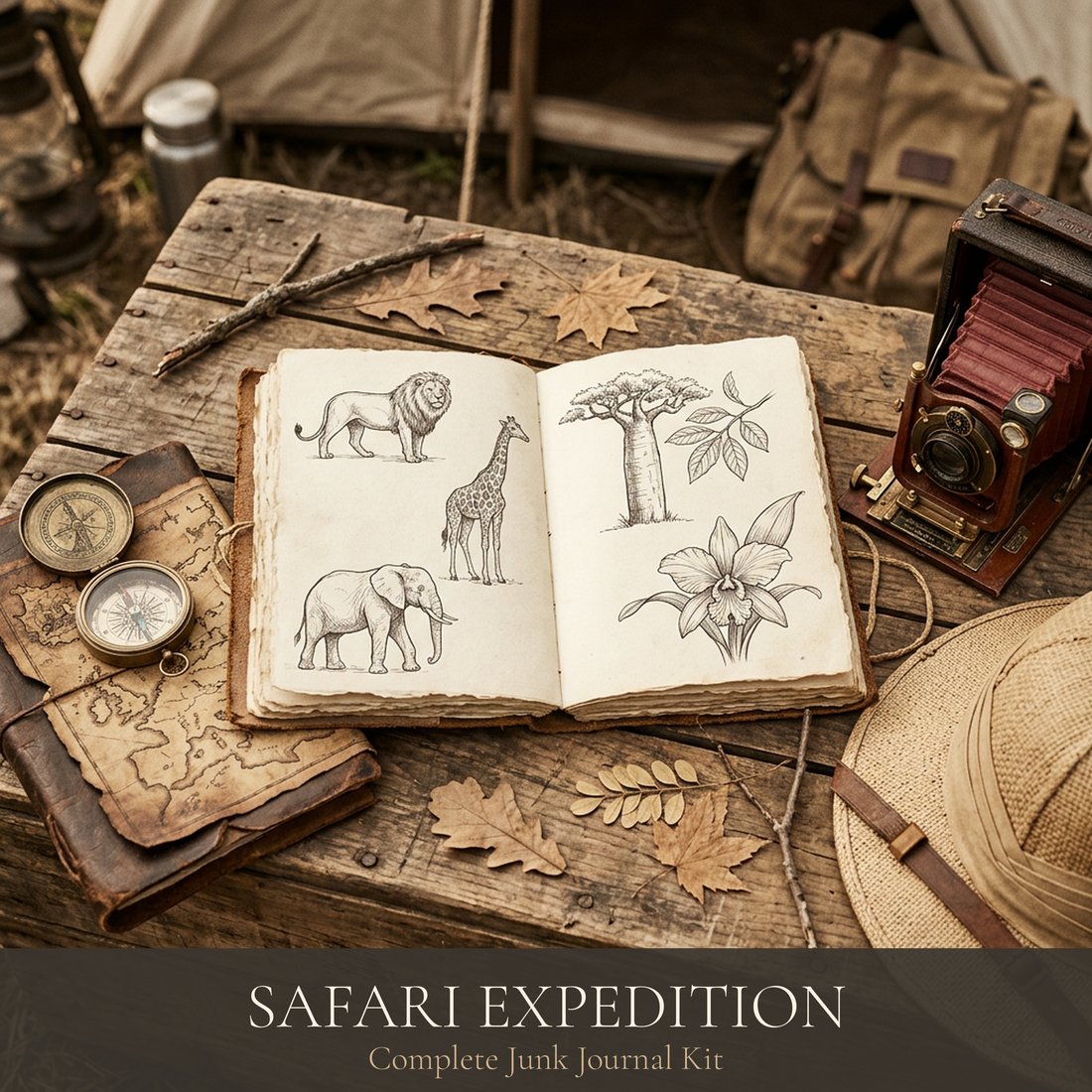 Safari Expedition Junk Journal Kit | Vintage Travel Ephemera | Digital Download