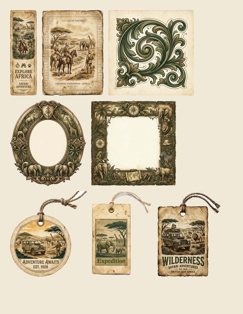Safari Expedition Junk Journal Kit | Vintage Travel Ephemera | Digital Download