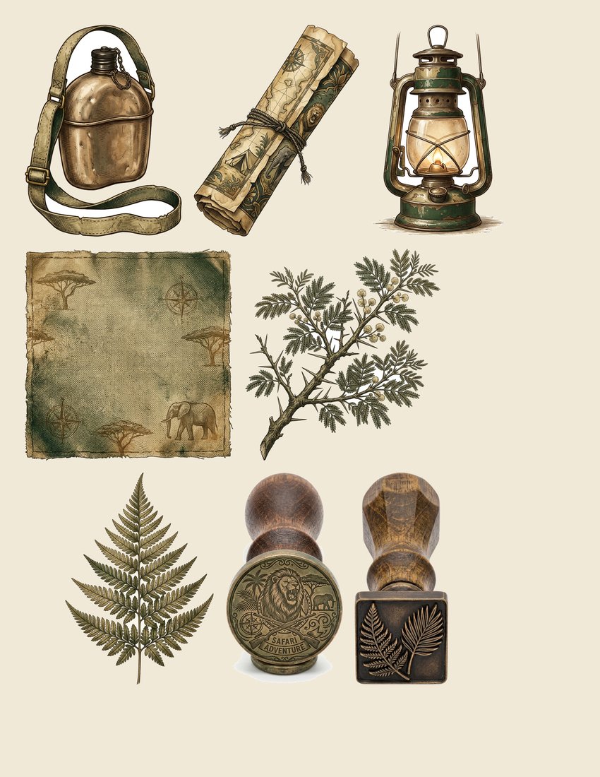 Safari Expedition Junk Journal Kit | Vintage Travel Ephemera | Digital Download