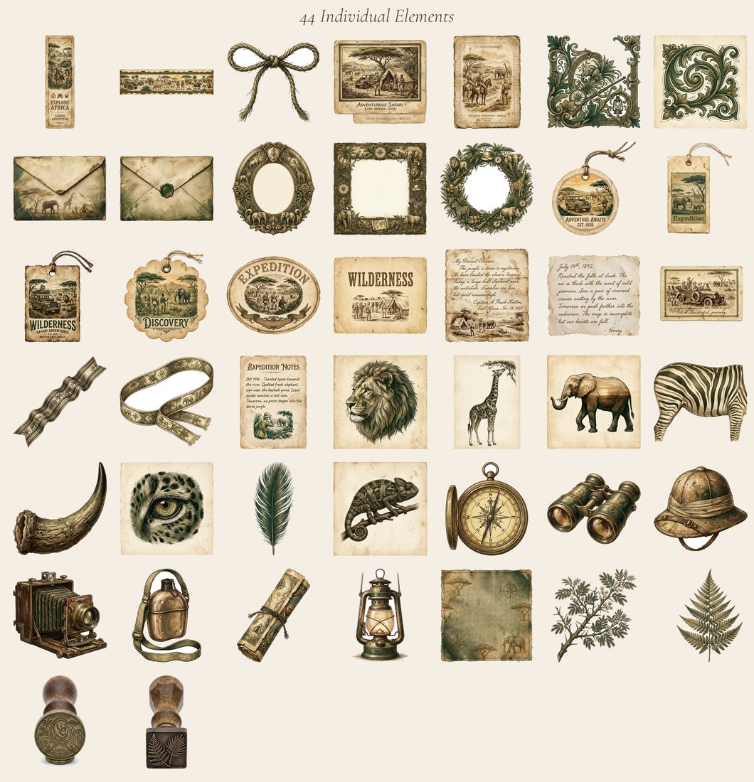Safari Expedition Junk Journal Kit | Vintage Travel Ephemera | Digital Download