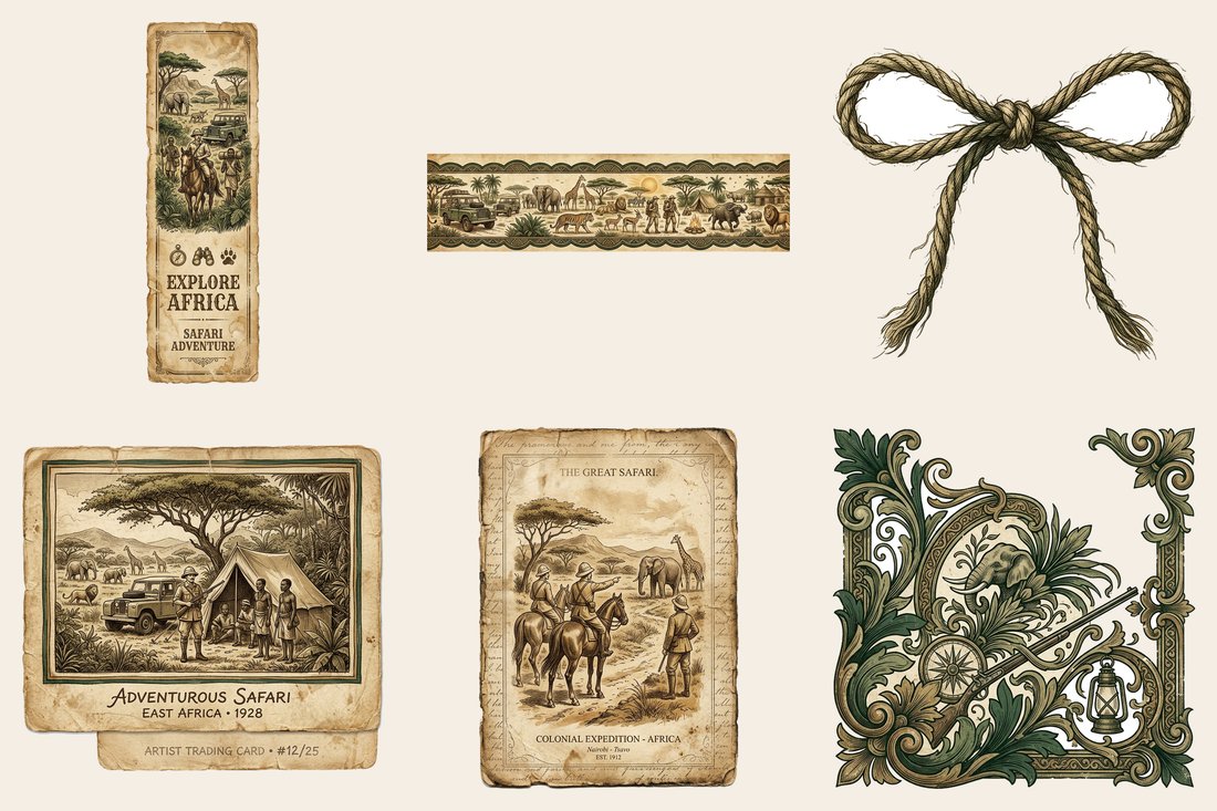 Safari Expedition Junk Journal Kit | Vintage Travel Ephemera | Digital Download
