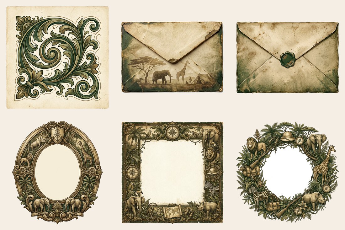 Safari Expedition Junk Journal Kit | Vintage Travel Ephemera | Digital Download