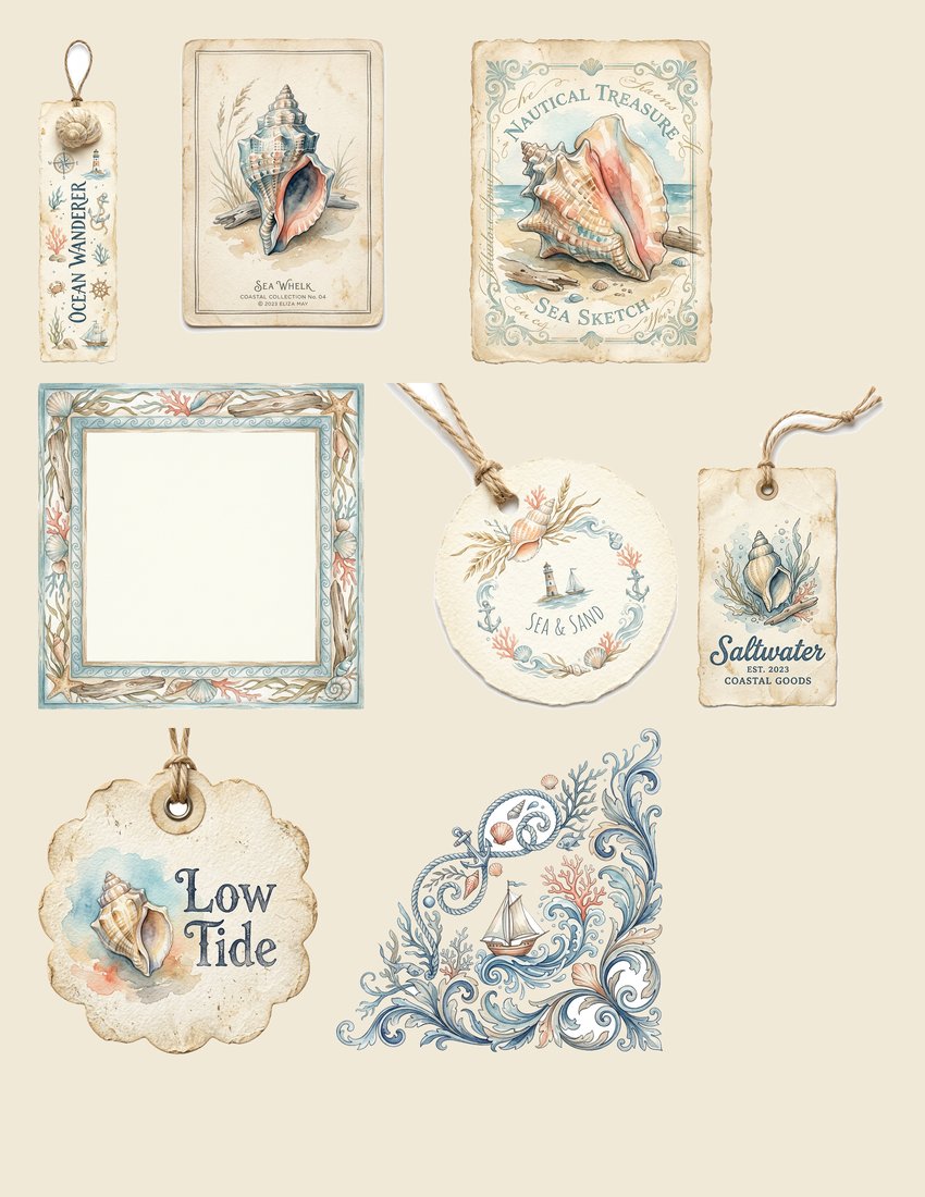 Seaside Memoir Junk Journal Kit | Vintage Nautical Coastal Ephemera + Printable Sheets | Digital Download