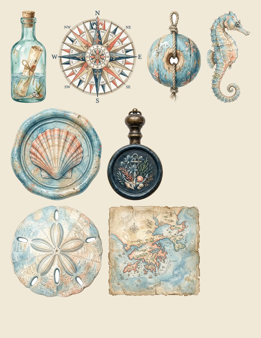 Seaside Memoir Junk Journal Kit | Vintage Nautical Coastal Ephemera + Printable Sheets | Digital Download