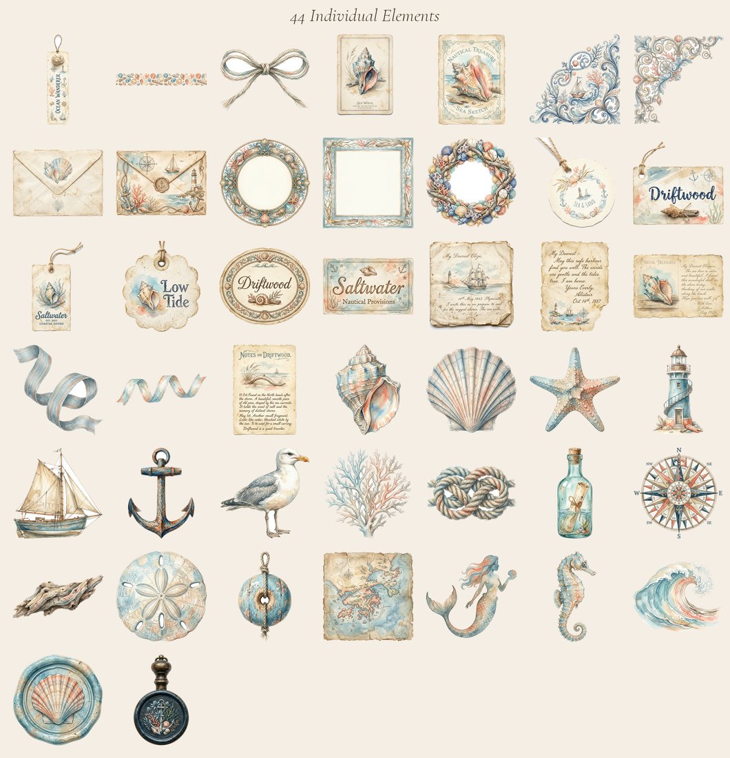 Seaside Memoir Junk Journal Kit | Vintage Nautical Coastal Ephemera + Printable Sheets | Digital Download
