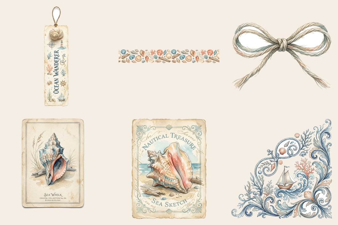Seaside Memoir Junk Journal Kit | Vintage Nautical Coastal Ephemera + Printable Sheets | Digital Download