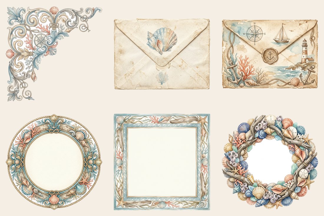 Seaside Memoir Junk Journal Kit | Vintage Nautical Coastal Ephemera + Printable Sheets | Digital Download