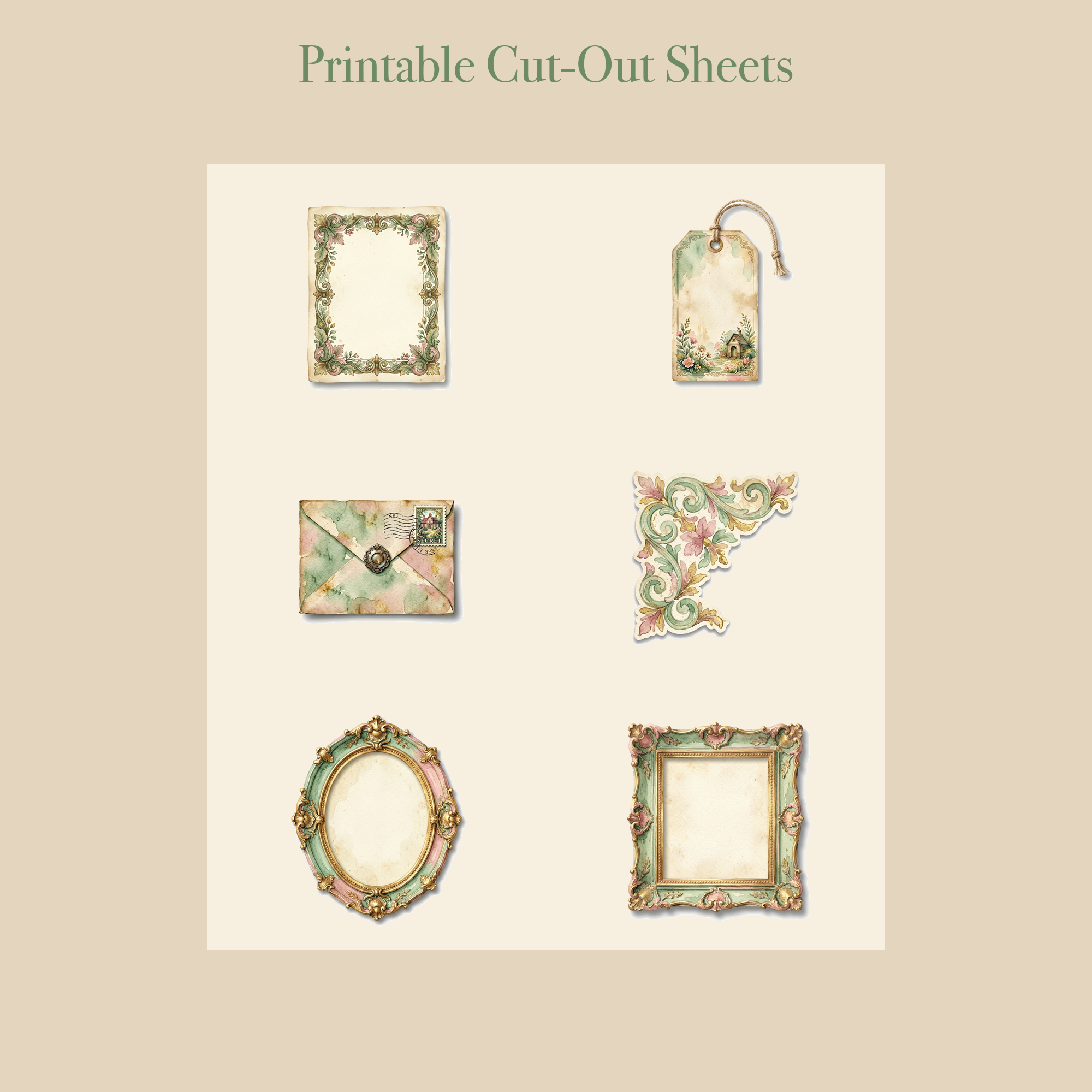 Secret Garden Junk Journal Kit | Vintage Key & Rose Gate Ephemera | Printable Cut-Outs | Digital Download