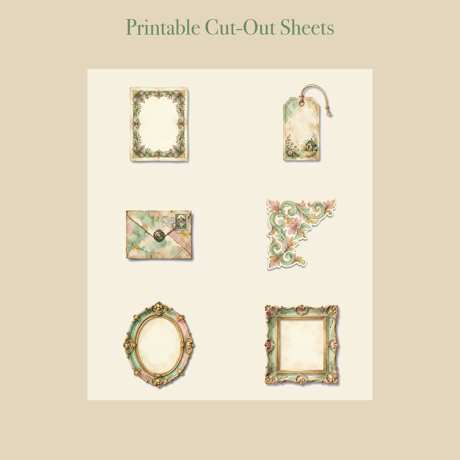 Secret Garden Junk Journal Kit | Vintage Key & Rose Gate Ephemera | Printable Cut-Outs | Digital Download