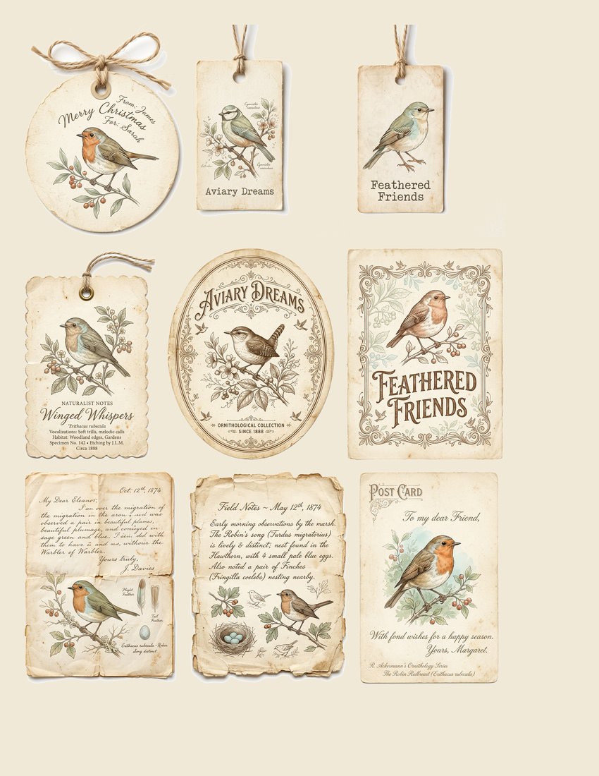 Songbird Aviary Junk Journal Kit | Vintage Feathered Friends Ephemera | Printable Pages | Digital Download